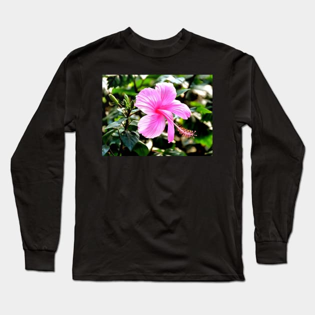 Vivid Pink Tropical Hibiscus Long Sleeve T-Shirt by SeaChangeDesign